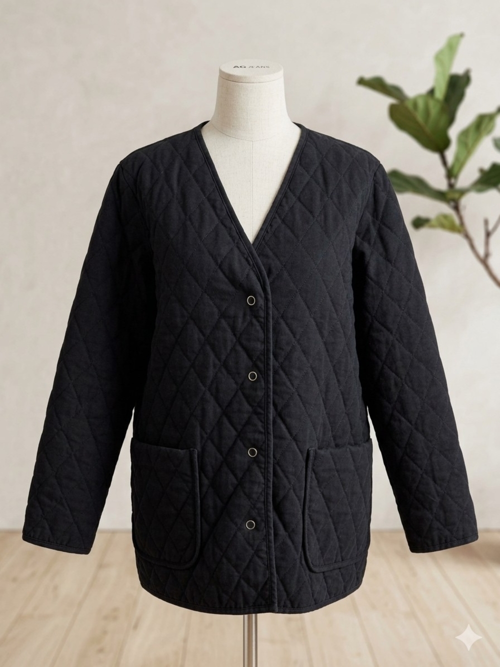 Joe Fresh Black Quilted Snap-Front Utility Jacket